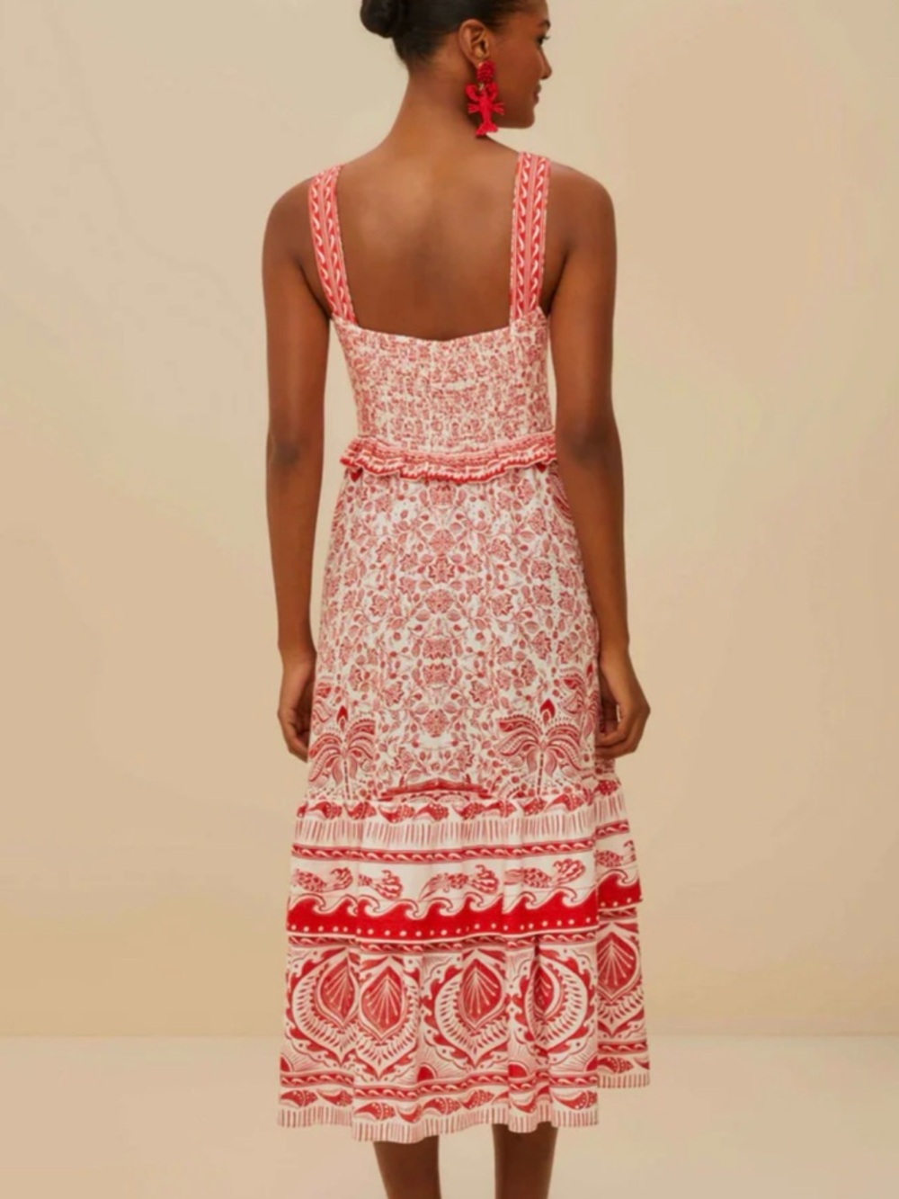 Farm Rio RIVER RIDE RED MIDI DRESS Size Small - Picture 2 of 6